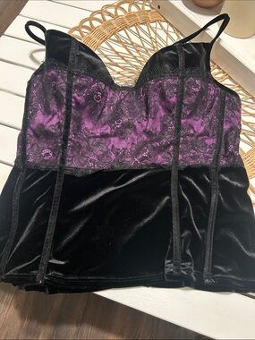 Victoria's Secret Black Velvet Cami with Purple Lace Bodice